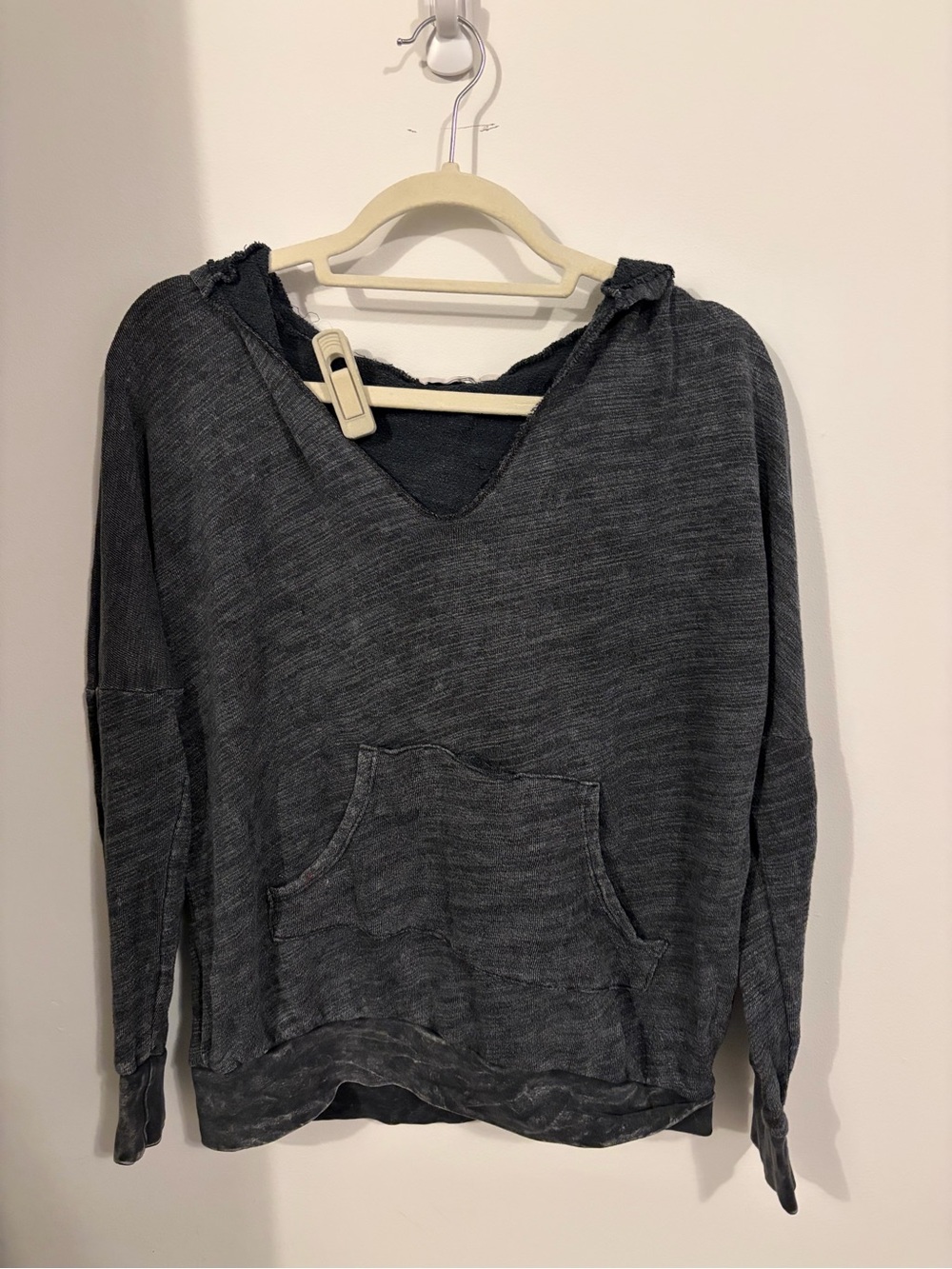 Washed Charcoal V-Neck Lightweight Hoodie